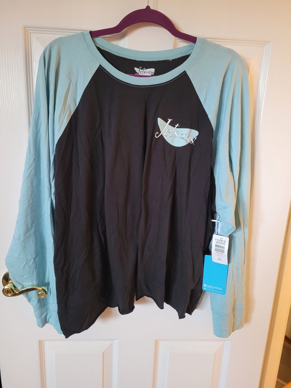 torrid Black and Light Blue Raglan Long-Sleeve Tee